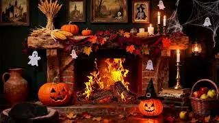 🎃Calm Halloween Fireplace Ambience [No Music] 🔥 Cozy Fire, Flickering Candles & Autumn Relaxation