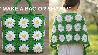 Crochet Daisy Granny Square for Bag & Shawl
