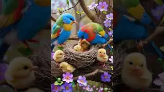 Colorful Bird Family Builds a Nest Together | Peaceful AI Animated Cartoon Short & Nature Lovers