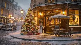 Cozy Paris Christmas Café Ambience with Gentle Snowfall ❄️☕ Relaxing Winter Evening for Sleep & Calm