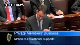 Minister Sean Sherlock speaking on educational supports during Private Members'