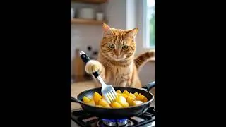 Chef Meow in Action! 🍟🔥 #kucingmasak  #friedfries #meow