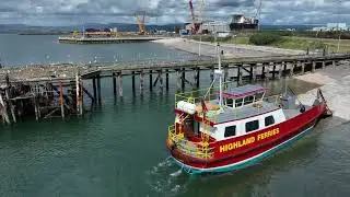 Nigg Pier and Cromarty to Nigg ferry drone aerial video clips 681