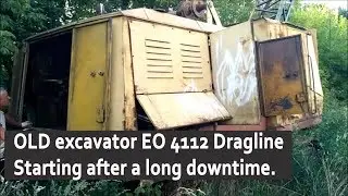 OLD excavator EO-4112 Drag-line Starting after a long downtime - Bringing Dead Machine to life - HD