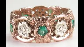 Antique Emerald Wedding Eternity Band 13K Rose/White Gold Ring Sz 6 UK-L1/2 www.antiquejewelryco.com