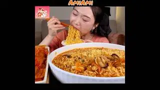 Blazing Hot Seafood Buldak Ramen Noodles❤️&zwj;🔥#asmr #mukbang #spicyfood