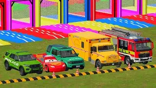 TRANSPORTING FIRE DEPARTMENT, AMBULANCE, POLICE VEHICLES, MILK TANK TRUCK TO GARAGE - FS22