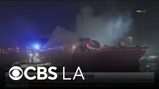 Container ship fire still burning near Port of Los Angeles