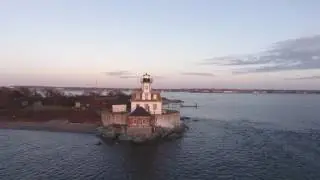 Rose Island Lighthouse aerial 4K
