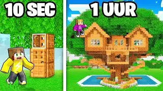 10 SECONDE VS 1 UUR BOOMHUT CHALLENGE (Minecraft)