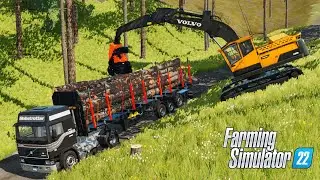 🚜 Massive Mountain Logging Operation | Volvo Excavator & Truck Loading in FS22