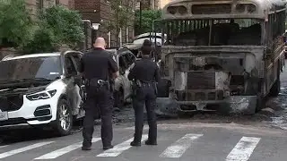 School bus, cars destroyed by fire in Queens
