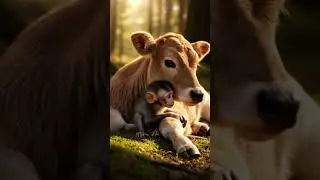 The cute baby monkey🐒 and baby calf emotional friendship