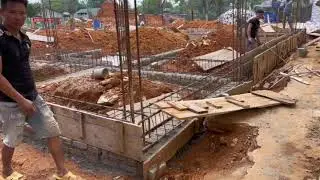 Assemble the formwork for pouring the foundation beam.@XD.vuongthang