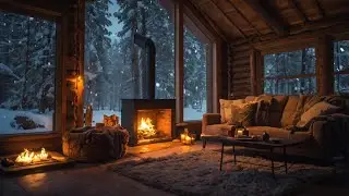 Winter Night Jazz Caf&eacute; ❄️ Calm Coffee Shop Ambience with Gentle Snow