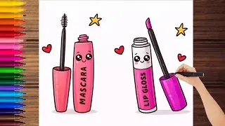How to draw a cute Mascara and Lip gloss | Kids easy drawing #makeupdrawing #kidsartclass 