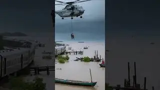 Helicopter Rescue from Flooded Train During Monsoon Storm 🌧️🚁 | Real Disaster Footage #shorts #ai