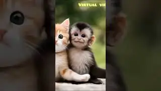 jiggle jiggle✨ cute cat🥰 and monkey 👻#cute #shortvideo #monkey #cat #dance