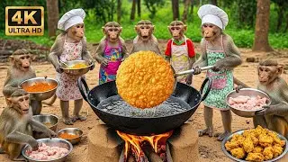 Monkeys Made Giant Chicken Pakora 😱🔥 | Monkey Cooking Video