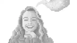 Pixel art illustration of a woman smiling happily against a blue background | Coloring Games