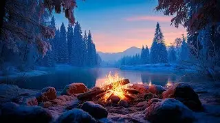 Sleep Peacefully by a Winter Campfire 🔥❄️ Blue Night, Frozen Trees and Soft Firelight