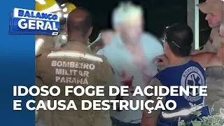 Idoso causa batida, foge e destrói tudo no caminho; veículo atingiu cerca, árvore e invadiu chácara