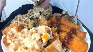 【ASMR 咀嚼音】スーパーの揚げ物丼！deep-fried rice bowl！