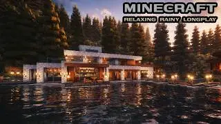 Minecraft Rainy Day Build | Cozy Lakeside Architecture | Ambient Relaxation | Long Time Relax