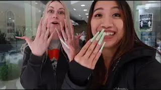 24H Long Acrylic Nails Challenge (My Friend Quitted After A Few Hours)