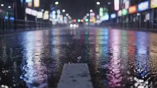 Light Rain on Neon-Lit Streets with Gentle Thunder | Peaceful Urban Sounds for Sleep