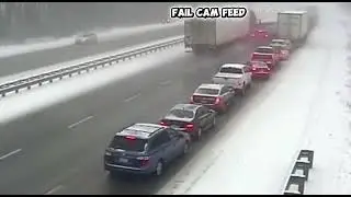 20 car chain accident on icy road 🥶 #semitruck #snow #blackice #automobile 