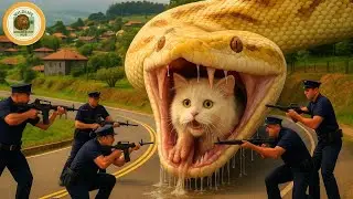 Brave Rescue Team Saves Homeless Cat from Giant Snake Attack
