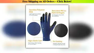 12pairs Ultra-Thin PU Coated Work Gloves,Excellent Grip,Nylon Shell Black Polyurethane Coated