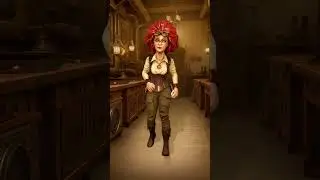 High detailed realistic 3D character model of A wiry 32-year-old female steampunk inventor with w...