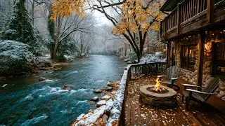 Winter Snowfall and Warm Firepit | Cozy Autumn Nature Sounds Ambience