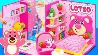 How To Make Pink Bear House with Lotso Bed from Polymer Clay, Cardboard - DIY Miniature Compilation