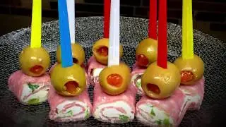 Salami Roll Ups With Olive Garnish