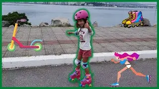 BABI ANDA DE PATINS E PATINETE - Aprendendo a andar de patins e treinando no patinete.