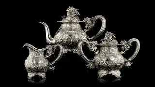ANTIQUE 19thC CHINESE EXCEPTIONAL SOLID SILVER TEA SET, QIU JI, HONG KONG c 1890