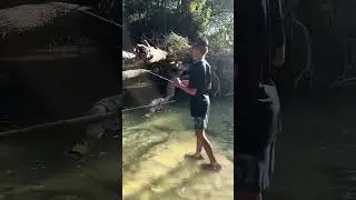 Fishing in the creek with a Barbie rod#Fishing #Viral