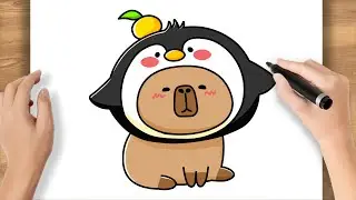 Dibujos de Carpincho con Ping&uuml;ino Lindo F&aacute;cil | Drawings Capybara with Penguin Cute Easy