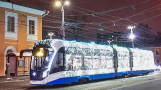 Поездка на Новогоднем трамвае 71-931М «Витязь-Москва» 2.0 №31395 №28 м.Сокол-Проспект Маршала Жукова