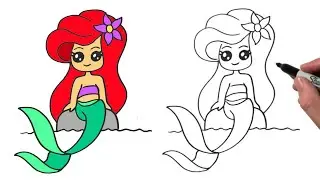 How to Draw Ariel | The Little Mermaid / Easy Step by Step Drawing Guide Tutorial