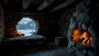 Snowstorm Sounds for Sleep ❄️ Warm Fireplace in a Cozy Cave to Relieve Stress and Overcome Insomnia