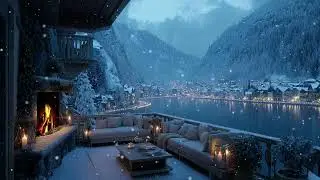 Calm Balcony Snowfall With Fireplace Glow And Peaceful Piano Sounds Guiding Gentle Winter Dreams