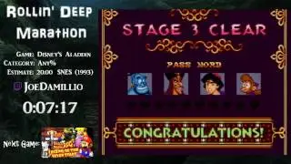 Aladdin SNES (Any%) by JoeDamillio in 17:28 - Rollin' Deep Marathon