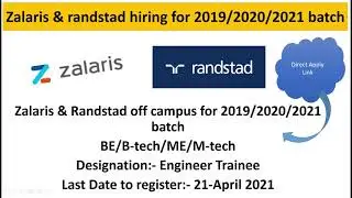Zalaris And Randstad hiring for 2019/2020/2021 Batch | Link in the description below