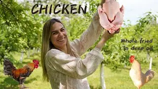 🔥 Whole chicken roasted on fire in pork fat 🔥 (Easy meal recipe)