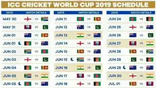 ICC CRICKET WORLD CUP 2019 SCHEDULE OF MATCHES