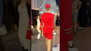 I brightened up passers-by in my favorite red dress from @uniform.teamline #reaction #air #crew #usa